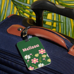 Etiqueta Para Maletas Elegante Floral Moderna Verde Rosa