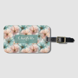 Etiqueta Para Maletas Elegante Floral Personalizado Rosa y Verde Vintage