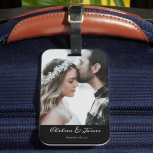 Etiqueta Para Maletas Elegante foto caligrafía negra personalizada