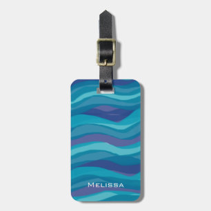 Etiqueta Para Maletas Elegante franjas onduladas azul morado personaliza