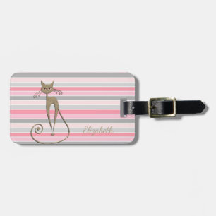 Etiqueta Para Maletas Elegante Gato Purpurinoso Faux Gold En Stripe