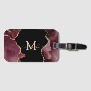 Etiqueta Para Maletas Elegante Glitter Dorado Burgundy Ágata con Estilo