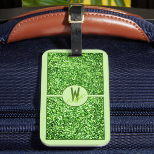 Etiqueta Para Maletas Elegante Glitter Verde Monogramado 