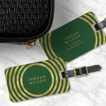 Etiqueta Para Maletas Elegante Green & Faux Gold Circles Líneas Geométri<br><div class="desc">Viaja con estilo con esta elegante etiqueta de equipaje que presenta un moderno patrón de líneas geométricas de color oro falso con un fondo verde. Personalice esta etiqueta con su información y para obtener más opciones, como cambiar el tipo de letra y su tamaño, haga clic en el botón "Personalizar"....</div>