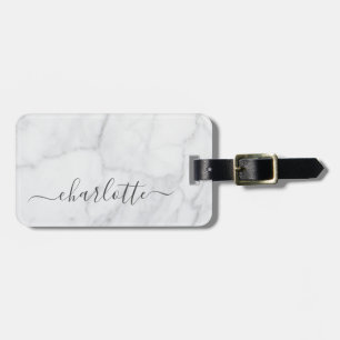 Etiqueta Para Maletas Elegante guión de mármol blanco y gris personaliza