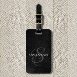 Etiqueta Para Maletas Elegante guión monográfico Rubor Cute Cute Cuero r<br><div class="desc">Elegante etiqueta de equipaje de cuero gris impreso en color negro con su monograma personalizado en una letra caligráfica de escritura agitada con su nombre en un diseño moderno de tipo blanco y negro.</div>