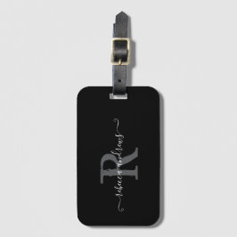 Etiqueta Para Maletas Elegante guión Monograma Negro Nombre viaje de vac