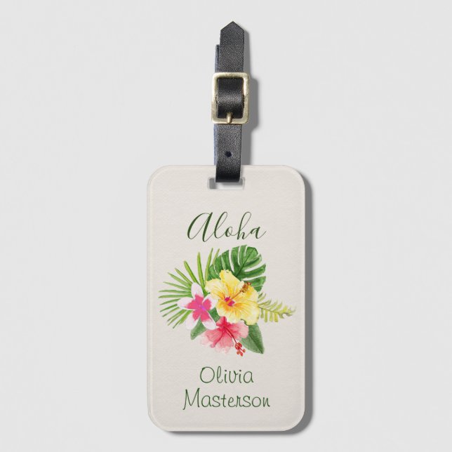 Etiqueta Para Maletas Elegante hawaiano Aloha Tropical Personalizado (Anverso vertical)