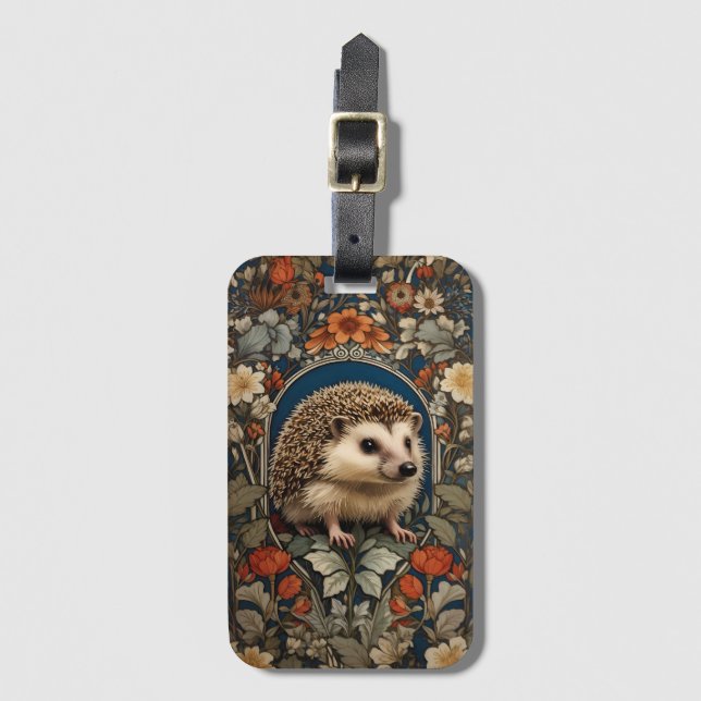 Etiqueta Para Maletas Elegante Hedgehog William Morris inspirado (Anverso vertical)