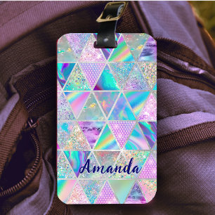 Etiqueta Para Maletas Elegante holográfico trendy faux geométrico de pla