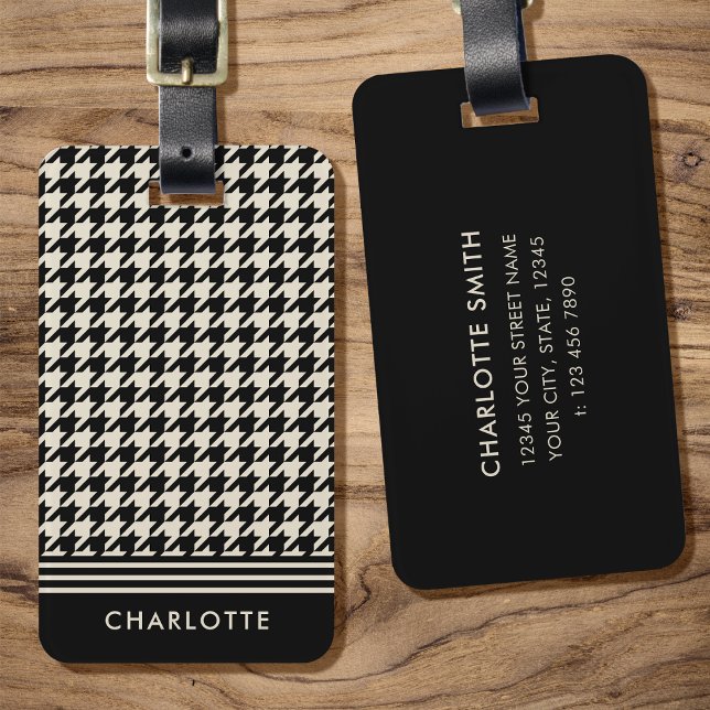Etiqueta Para Maletas Elegante Houndstoth Black Off-white (Subido por el creador)