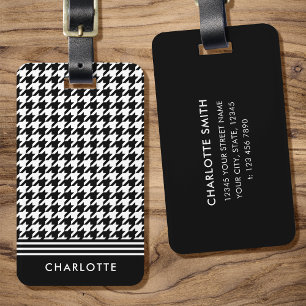 Etiqueta Para Maletas Elegante Houndstoth Black White