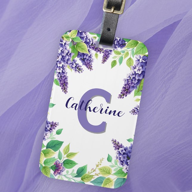 Etiqueta Para Maletas Elegante Lilac Purple con hojas verdes (Subido por el creador)