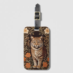 Etiqueta Para Maletas Elegante Lince sobre Fondo Floral Marrón