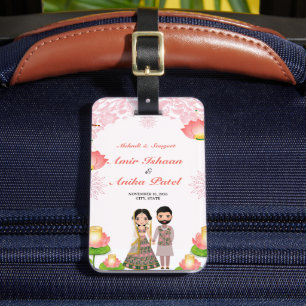 Etiqueta Para Maletas Elegante Linternas de Lotus Rosadas Mehndi Sangeet