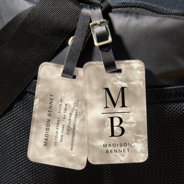 Etiqueta Para Maletas Elegante Marfil Monogramado Beige (Elegant Monogrammed Ivory Beige Luggage Tag)