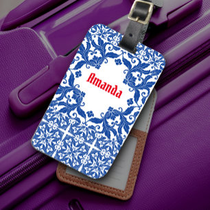 Etiqueta Para Maletas Elegante marina adamascada vintage Monograma amari
