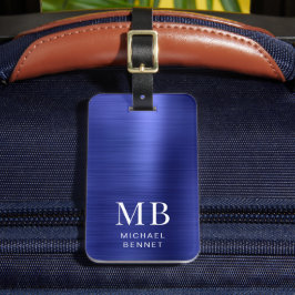 Etiqueta Para Maletas Elegante Marina Monogramada Azul