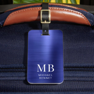 Etiqueta Para Maletas Elegante Marina Monogramada Azul