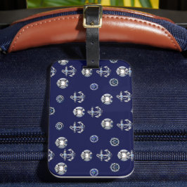 Etiqueta Para Maletas Elegante Marina Náutica Azul y Blanco