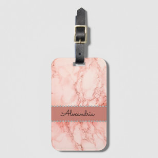 Etiqueta Para Maletas Elegante Mármol De Coral Rosa Personalizado