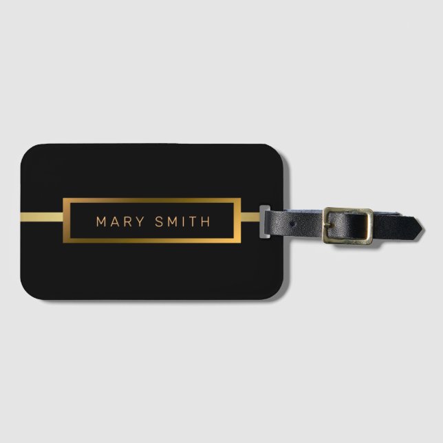 Etiqueta Para Maletas Elegante Mármol moderno oro negro (Anverso horizontal)