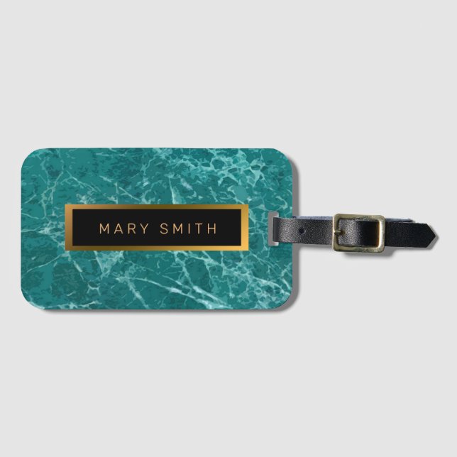 Etiqueta Para Maletas Elegante Mármol moderno oro negro (Anverso horizontal)