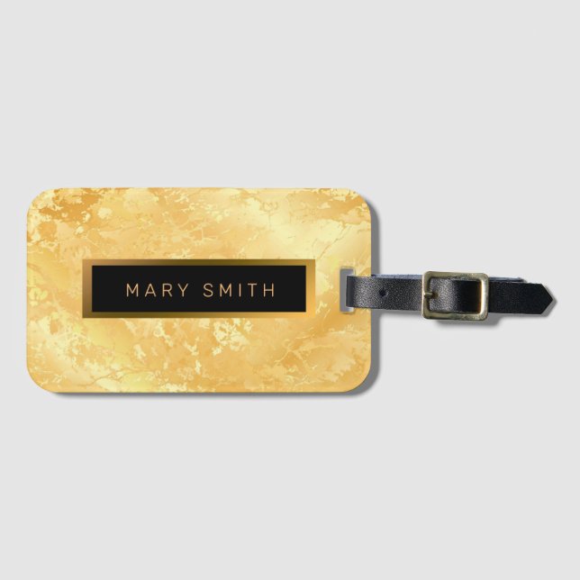 Etiqueta Para Maletas Elegante Mármol moderno oro negro (Anverso horizontal)