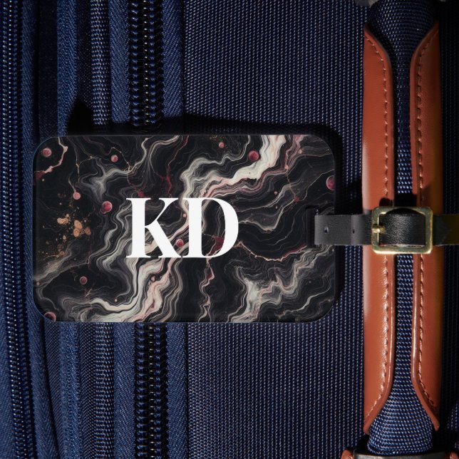 Etiqueta Para Maletas Elegante Mármol Negro Viaje moderno y elegante (Anverso In Situ 4)