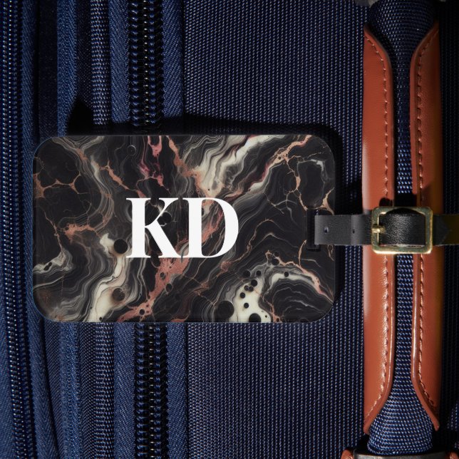 Etiqueta Para Maletas Elegante Mármol Negro Viaje moderno y elegante (Anverso In Situ 4)