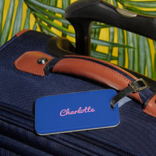 Etiqueta Para Maletas Elegante Moda Azul Rosa Nombre personalizado Girly
