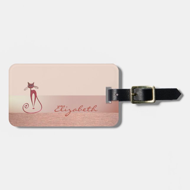 Etiqueta Para Maletas Elegante Moda elegante, gato (Frente Horizontal)