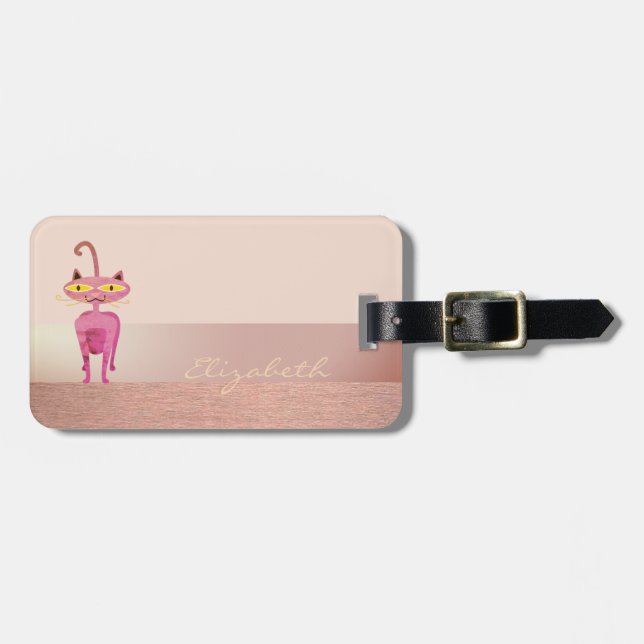 Etiqueta Para Maletas Elegante Moda elegante, Gato caprichoso (Frente Horizontal)