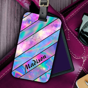 Etiqueta Para Maletas Elegante moda holográfica rosa azul