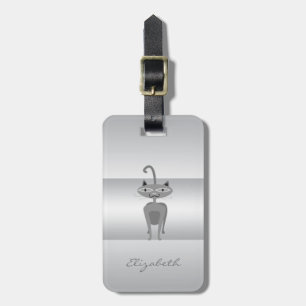 Etiqueta Para Maletas Elegante Moderna Femenina, Gato Caprichoso Platead