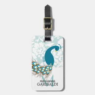 Etiqueta Para Maletas Elegante moderno Damask Peacock personalizado