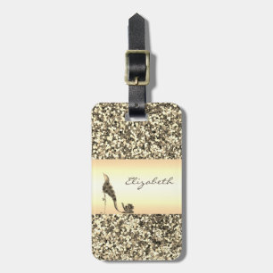 Etiqueta Para Maletas Elegante Moderno Femenino, Brillo Dorado, Tacón Fl