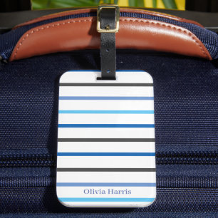 Etiqueta Para Maletas Elegante Moderno Rayas Azules Personalizado
