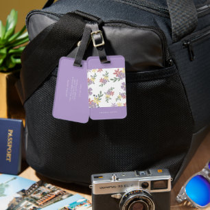 Etiqueta Para Maletas Elegante Moderno Viaje Suave Floral Malva