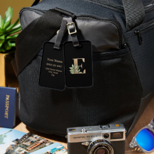 Etiqueta Para Maletas Elegante Monograma Botánico Carta de Oro E