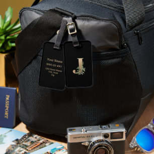 Etiqueta Para Maletas Elegante Monograma Botánico Carta de Oro J