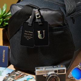 Etiqueta Para Maletas Elegante Monograma Botánico Gold Letter U