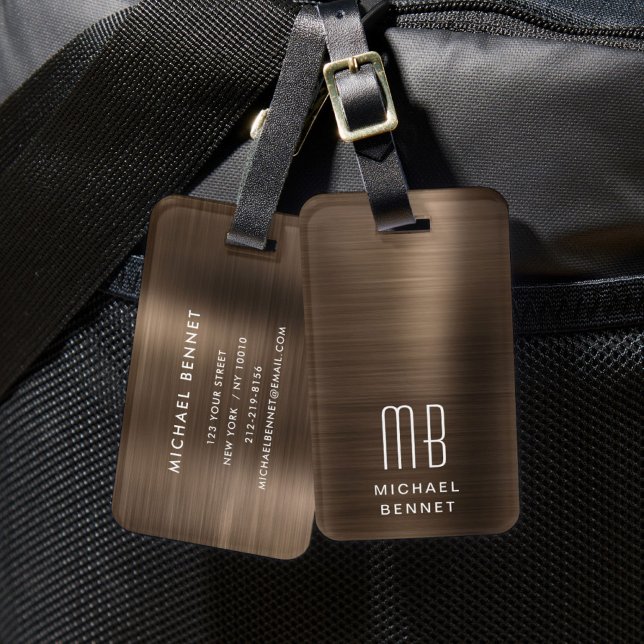 Etiqueta Para Maletas Elegante Monograma Brown (Elegant Monogram Brown Luggage Tag)