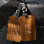 Etiqueta Para Maletas Elegante Monograma Cobre Marrón Cepillado Metálico<br><div class="desc">Elegante Monograma Copper Brown Cepillado Metálico Etiqueta de equipaje</div>