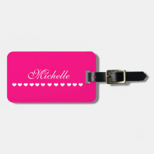 Etiqueta Para Maletas Elegante Monograma Corazón Blanco Brillante Rosa