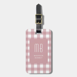 Etiqueta Para Maletas Elegante Monograma de Cuadros Rosa Polvo