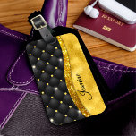 Etiqueta Para Maletas Elegante monograma de diamante negro purpurina de<br><div class="desc">moda de bonito y elegante purpurina de oro de faux girly y diseño de diamante negro de Tuffted para el trendsetter de cadera de moda y amante del arte. Este elegante y sofisticado diseño sería ideal para los chicas que disfrutan de elegantes y brillantes diseños. Muestra tu estilo personal, luce...</div>