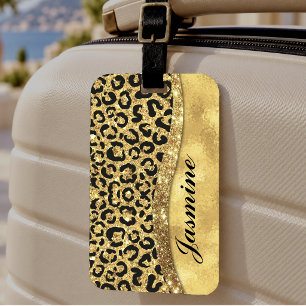 Etiqueta Para Maletas Elegante monograma de impresión animal con brillo 