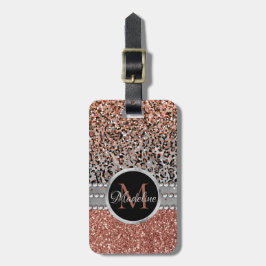 Etiqueta Para Maletas Elegante Monograma de Leopardo Rosa Dorado Purpuri