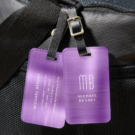 Etiqueta Para Maletas Elegante Monograma de Metal Pulido Morado